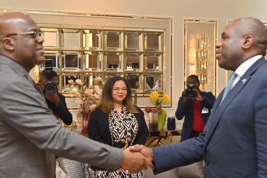 david lammy, secrétaire d’État britannique aux affaires étrangères, du commonwealth et du développement, reçu à kinshasa par félix tshisekedi ce 22 février 2025. presidence cd