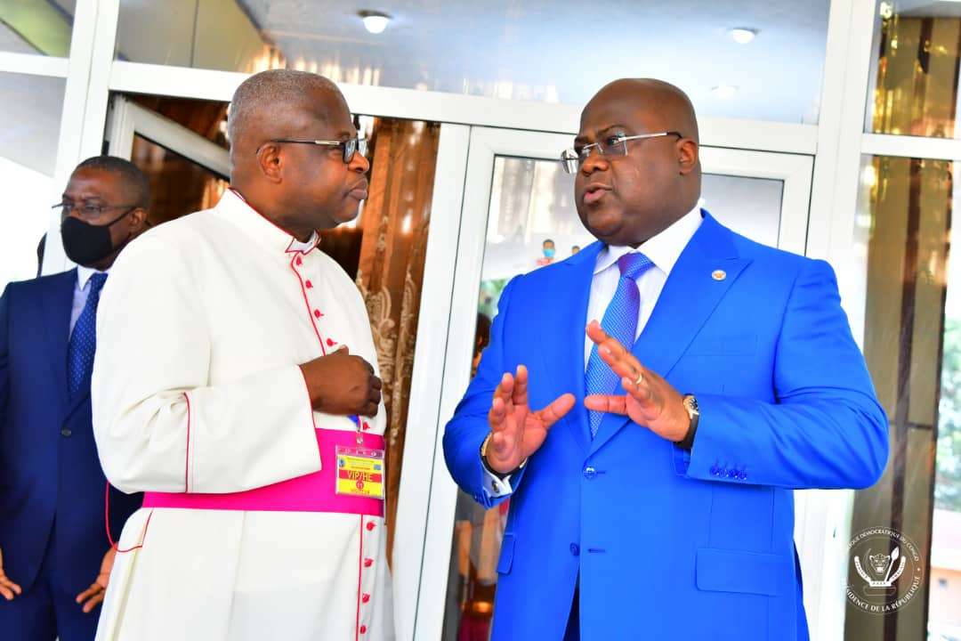 kinshasa vendredi 18 février 2022, mgr donatien n'shole reçu par le président tshisekedi.